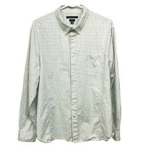 John Varvatos Star U.S.A. LUXE Shirt XL White with Aqua and Gray Grid